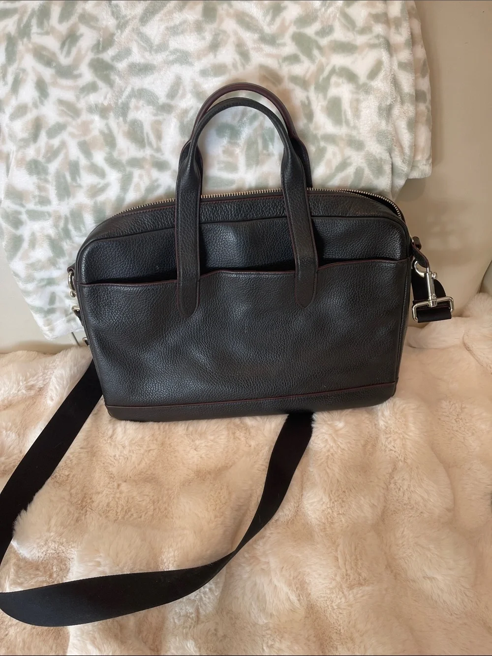 Coach Black Pebbled Leather Briefcase with Top Handles